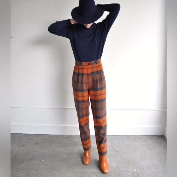 Rita Row Tapered Checkered Plaid Trousers Cotton Flannel Sz 40 - Picture 2 of 7